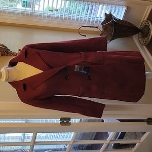 CHOUYATOU Wine Double Breasted wool blend pea coat notched collar size XS New …